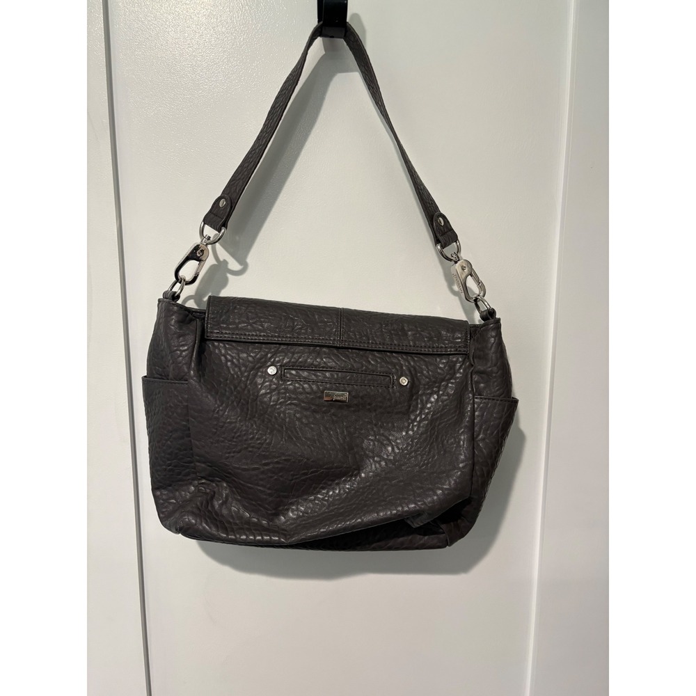 Jewell by Thirty-One Gray Pebble Faux Leather Shoulder Bag Hobo Purse Flap Top